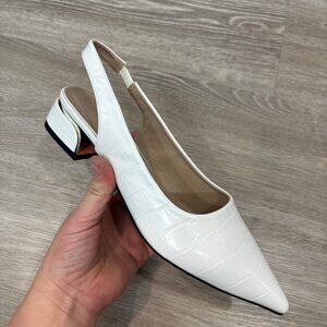 SHEIN White Slingback Block Heel Animal Print Pumps sz 8.5